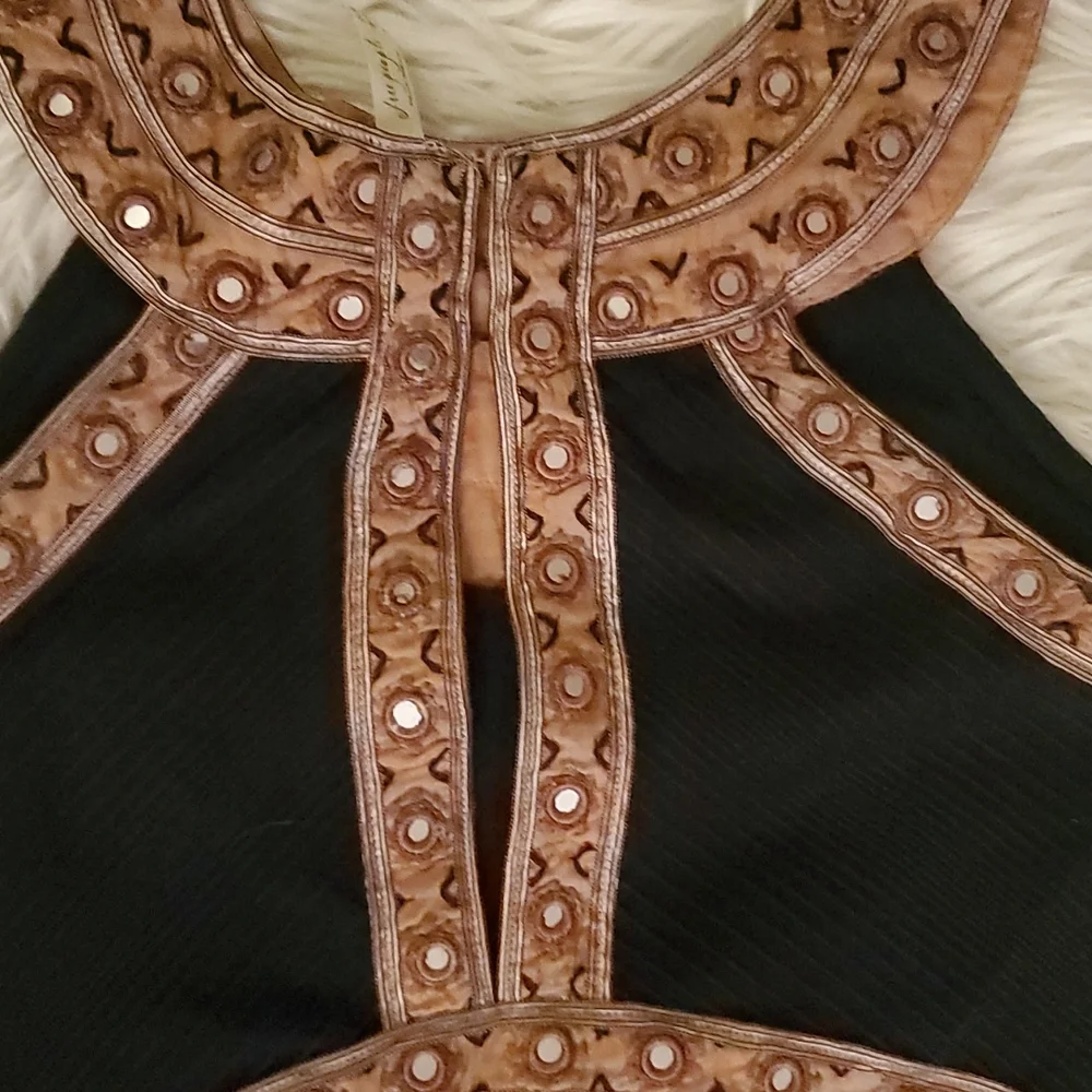 Free People Embellished Cutout Black Mini Dress – Size Small